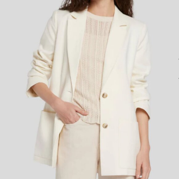 BOSS High Slit Linen Blazer Coat Cream - Picture 1 of 8